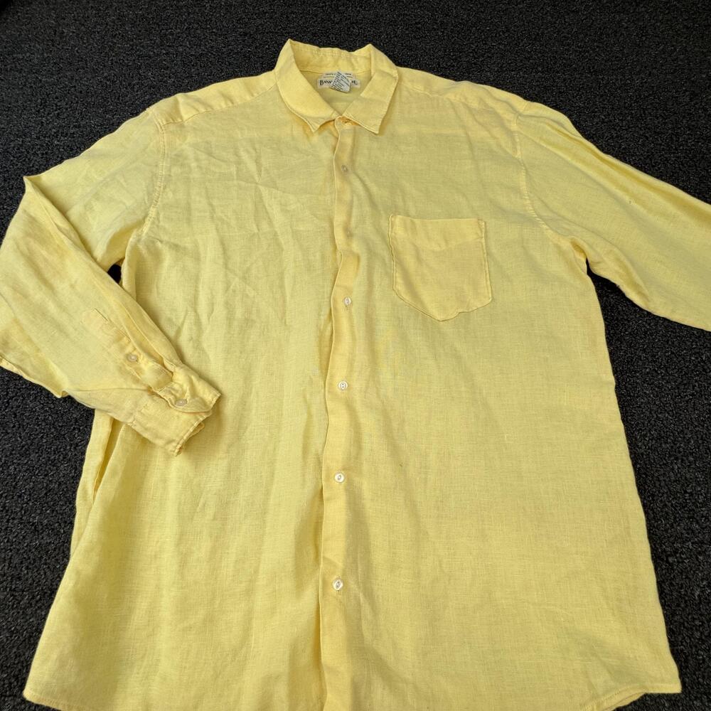 Vtg Banana Republic Irish Linen Shirt Mens L Yellow Long Sleeve Button Casual